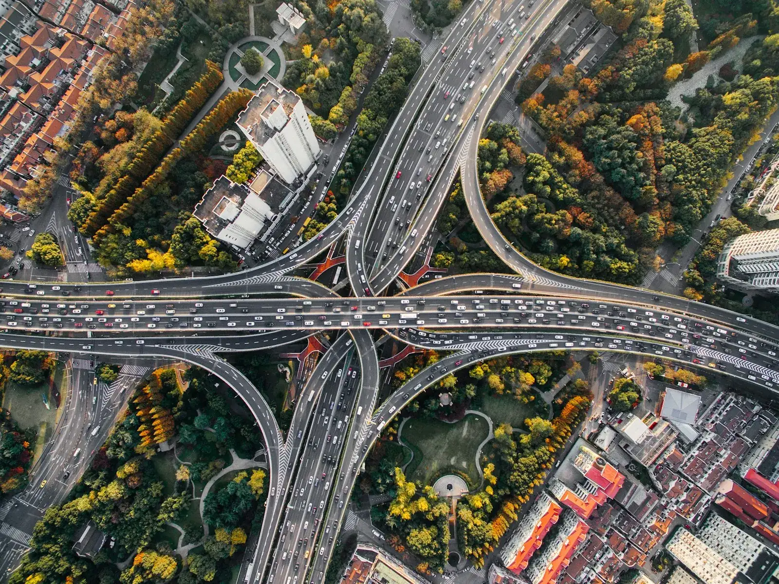 Aerial view of a motorway interchange
